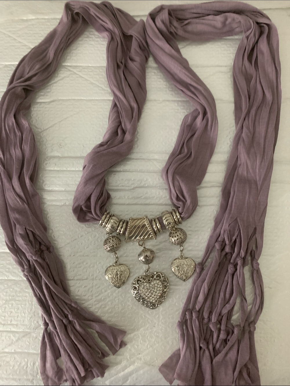 Vintage Scarf with Heart Charms